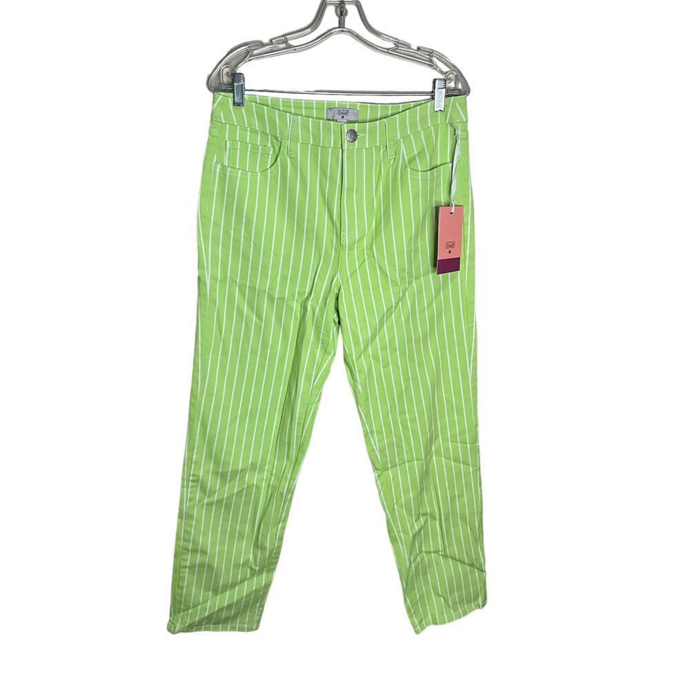 Victor Glemaud Striped Baggy Jeans High Rise Green‎ White Womens Size 10 NEW